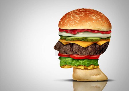 Lebensmittelpsychologie und Binge-Eating-Verhalten und die Auswirkungen der Ernährung auf Stimmung und Gefühle oder Restaurantkritiker und Blogger in Casual Dining als Hamburger oder Burger zum Nachdenken über Appetit und Hunger nach Fast Food.