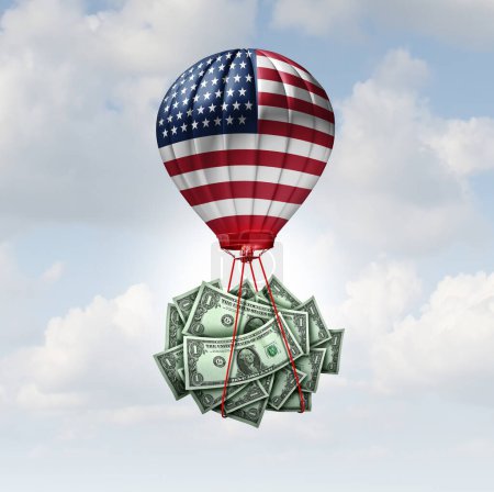 Ballooning US Debt and soaring United States financial borrowing costs due to American government spending or overspending and federal budget as a Washington deficit policy.