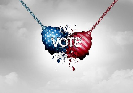 USA Election Fight et États-Unis votent la crise comme une Amérique divisée dans le chaos ou la lutte sociale américaine et le conflit politique pour la culture américaine comme un conflit idéologique politique conservateur et libéral.