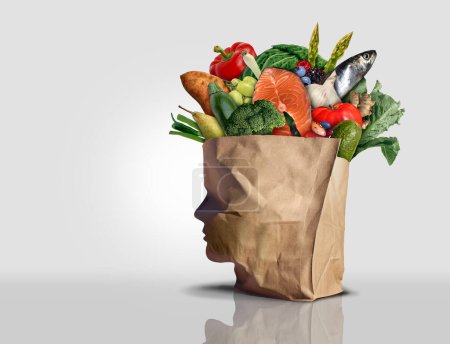 Healthy Grocery Choice y el consumidor eligen comprar productos frescos y protien nutricional o tendencias de salud de supermercados como un símbolo de compra de alimentos limpios y un consumidor inteligente.