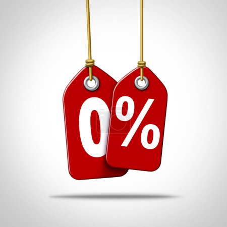 0% Interest Rate and Zero Percent Financing or no downpayment or money down finance symbol as a marketing and business promotion for a sale on loans and cheap borrowing costs.