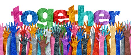 Diverse People Together concept uni et travaillant en équipe comme un symbole de travail d'équipe de soutien communautaire et de sensibilisation culturelle succès collaboratif comme des mains représentant la diversité et l'inclusivité.