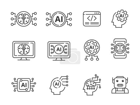 Illustration for Set of artificial intelligence icons with linear style and black color isolated on white backgroundSet of artificial intelligence icons with linear style and black color isolated on white background - Royalty Free Image