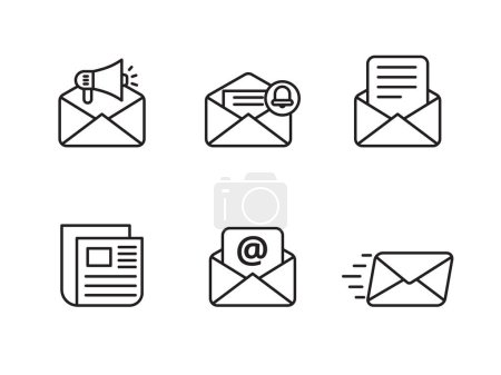 Illustration for Set of newsletter icons with liner style and black color isolated on white background - Royalty Free Image