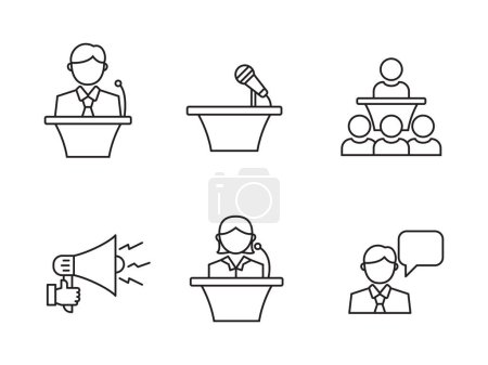 Illustration for Set of public speaking icons with linear style and black color isolated on white background - Royalty Free Image