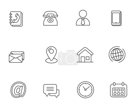 Ilustración de Conjunto de iconos relacionados con el contacto con diseño de línea aislado sobre fondo blanco - Imagen libre de derechos