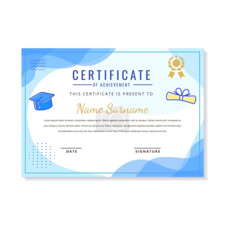 Illustration for Education certificate with modern design. Blue and white certificate template - Royalty Free Image