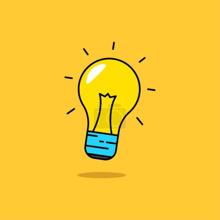 Téléchargez les illustrations : Simple lightbulb vector illustration isolated on yellow background. Idea linear color style icon - en licence libre de droit