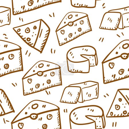 Ilustración de Dibujo de patrón sin costura de queso en estilo doodle adecuado para fondo o fondo de pantalla - Imagen libre de derechos