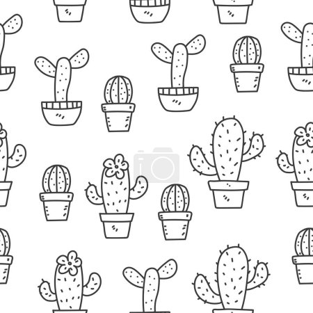 Seamless cactus doodle pattern in cute hand drawn style. Cactus background pattern