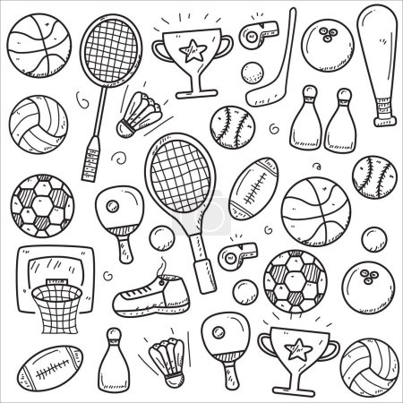 Ilustración de Conjunto de deportes doodle vector ilustración en estilo dibujado a mano lindo - Imagen libre de derechos