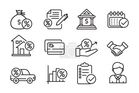 Illustration for Set of loan icons in linear style isolated on white background - Royalty Free Image