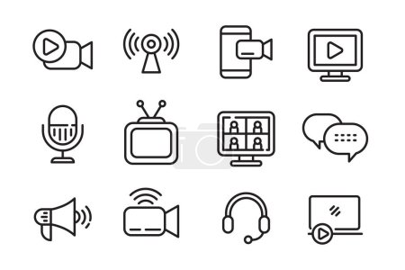 Broadcast and live streaming icons collection in linear style isolated on white background Poster 649522780