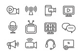 Broadcast and live streaming icons collection in linear style isolated on white background Poster #649522780