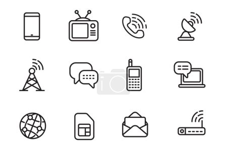 Ilustración de Set of telecommunication icons in linear style isolated on white background - Imagen libre de derechos