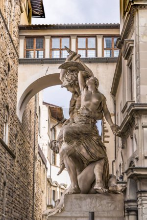 Photo for The Rape of Polyxena  is a fine diagonal sculpture by Pio Fedi placed in the Loggia dei Lanzi, in Florence, Italy - Royalty Free Image