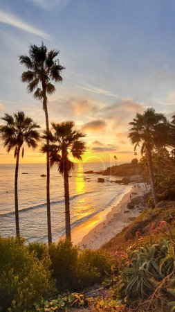 The beach at sunset in Laguna Beach, California