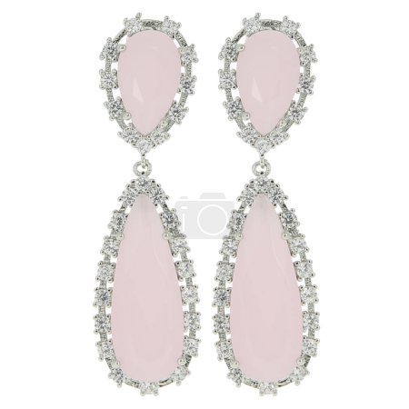 Téléchargez les photos : Boucles d'oreilles en argent avec cristaux rose clair sur fond blanc - en image libre de droit