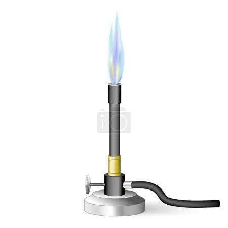 Brûleur Bunsen avec Flame. brûleur à gaz à air ambiant. Equipement de laboratoire. Illustration vectorielle 