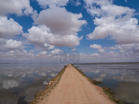 Photo for Road around the Lake Amboseli in Amboseli National Park and beautiful clouds reflected in the mirror of water, Kenya, Africa - Royalty Free Image