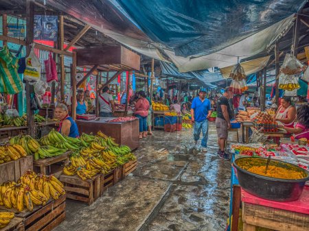 Téléchargez les photos : Iquitos, Pérou - 06 décembre 2018 : Marché avec divers types de viande, de poisson et de fruits Belen Market. Amérique latine. Beln Mercado. - en image libre de droit