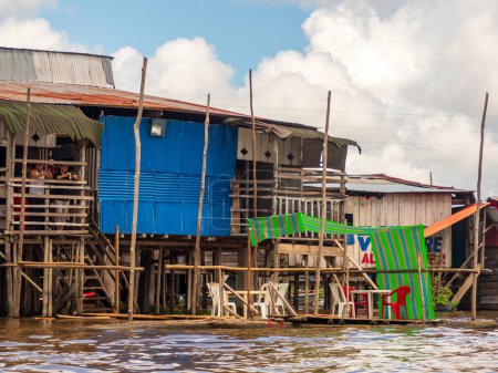Photo for Iquitos, Peru - Apr, 2022:  Floating shantytown of Beln consisting of scores of huts, built on rafts, which rise and fall with the river. Latin America. - Royalty Free Image