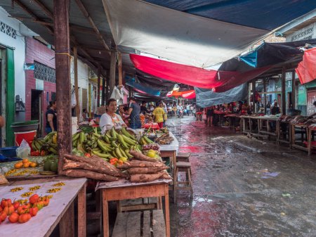 Téléchargez les photos : Iquitos, Pérou - 06 décembre 2018 : Marché avec divers types de viande, de poisson et de fruits. Belen Market Amérique latine. Beln Mercado. - en image libre de droit