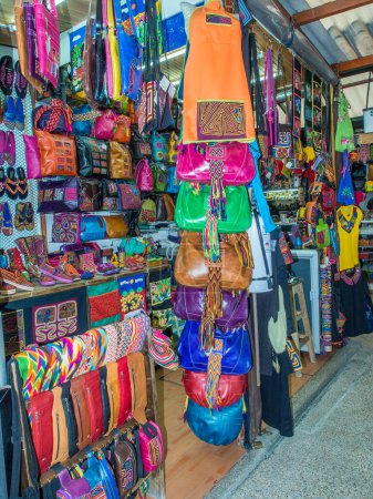 Photo for Bogota, Colombia - May 02, 2016: Colorful handicraft on the stalls - Royalty Free Image