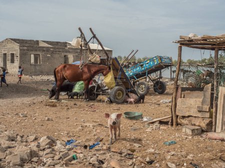 Foto de Goree, Senegal - 2 de febrero de 2019: souvenir típico, en la isla de Goree. Gore Dakar, Senegal. África. - Imagen libre de derechos