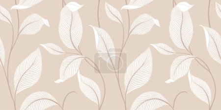 Illustration for Luxury seamless pattern with striped leaves. Elegant floral background in minimalistic linear style. Trendy line art design element. Vector illustration. - Royalty Free Image