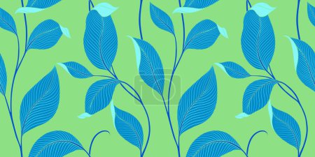 Illustration for Luxury seamless pattern with striped leaves. Elegant floral background in minimalistic linear style. Trendy line art design element. Vector illustration. - Royalty Free Image