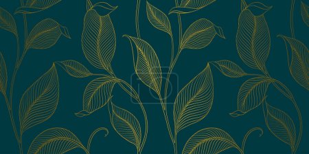 Photo for Luxury seamless pattern with striped leaves. Elegant floral background in minimalistic linear style. Trendy line art design element. Vector illustration. - Royalty Free Image