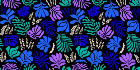 Téléchargez les illustrations : Fond abstrait moderne avec des feuilles et des fleurs dans le style Matisse. Motif vectoriel sans couture avec des éléments découpés scandinaves. Collage art contemporain dessiné à la main. - en licence libre de droit