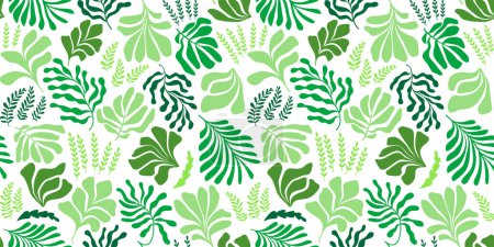 Ilustración de Modern abstract background with leaves and flowers in Matisse style. Vector seamless pattern with Scandinavian cut out elements. Hand drawn contemporary art collage. - Imagen libre de derechos