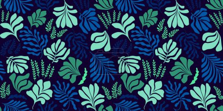 Ilustración de Fondo abstracto moderno con hojas y flores en estilo Matisse. Patrón sin costura vectorial con elementos escandinavos cortados. collage de arte contemporáneo dibujado a mano. - Imagen libre de derechos