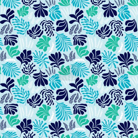 Illustration for Modern abstract background with leaves and flowers in Matisse style. Vector seamless pattern with Scandinavian cut out elements. Hand drawn contemporary art collage. - Royalty Free Image