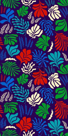 Ilustración de Modern abstract background with leaves and flowers in Matisse style. Vector seamless pattern with Scandinavian cut out elements. Hand drawn contemporary art collage. - Imagen libre de derechos