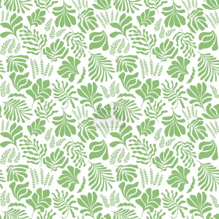 Téléchargez les illustrations : Modern abstract background with leaves and flowers in Matisse style. Vector seamless pattern with Scandinavian cut out elements. Hand drawn contemporary art collage. - en licence libre de droit
