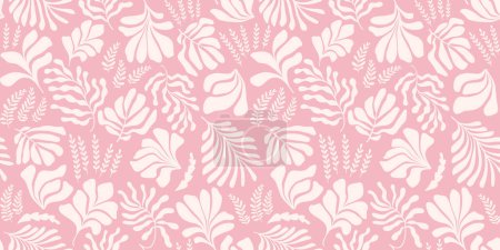 Foto de Modern abstract background with leaves and flowers in Matisse style. Vector seamless pattern with Scandinavian cut out elements. Hand drawn contemporary art collage. - Imagen libre de derechos