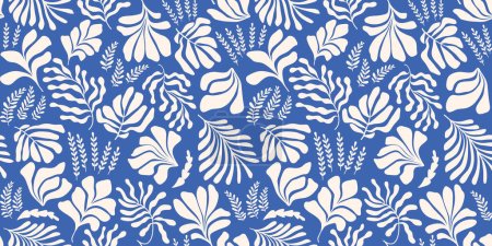 Ilustración de Fondo abstracto moderno con hojas y flores en estilo Matisse. Patrón sin costura vectorial con elementos escandinavos cortados. collage de arte contemporáneo dibujado a mano. - Imagen libre de derechos