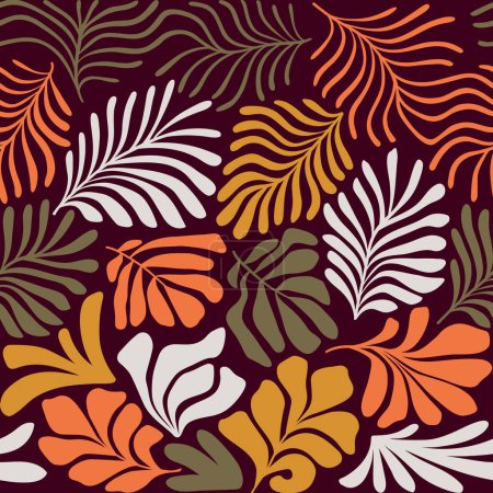 Téléchargez les illustrations : Fond abstrait moderne avec des feuilles de palmier tropical dans le style Matisse. Motif vectoriel sans couture avec des éléments découpés scandinaves. Collage art contemporain dessiné à la main. - en licence libre de droit
