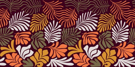 Téléchargez les illustrations : Fond abstrait moderne avec des feuilles de palmier tropical dans le style Matisse. Motif vectoriel sans couture avec des éléments découpés scandinaves. Collage art contemporain dessiné à la main. - en licence libre de droit
