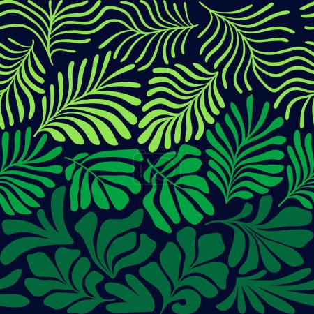 Ilustración de Fondo abstracto moderno con hojas de palma tropical en estilo Matisse. Patrón sin costura vectorial con elementos escandinavos cortados. collage de arte contemporáneo dibujado a mano. - Imagen libre de derechos
