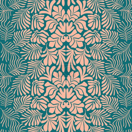 Illustration for Modern abstract background with tropical palm leaves in Matisse style. Vector seamless pattern with Scandinavian cut out elements. Hand drawn contemporary art collage. - Royalty Free Image