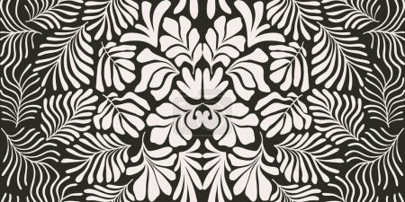 Ilustración de Fondo abstracto moderno con hojas de palma tropical en estilo Matisse. Patrón sin costura vectorial con elementos escandinavos cortados. collage de arte contemporáneo dibujado a mano. - Imagen libre de derechos