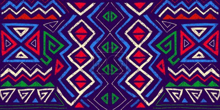 Illustration for African ethnic seamless pattern in tribal style. Trendy abstract geometric background with grunge texture. Unique design elements for textile, banner, cover, wallpaper, wrapping - Royalty Free Image