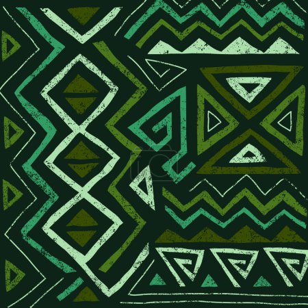 Téléchargez les illustrations : Modèle sans couture ethnique africain dans le style tribal. Fond géométrique abstrait tendance avec texture grunge. Eléments de design uniques pour le textile, bannière, couverture, papier peint, emballage - en licence libre de droit