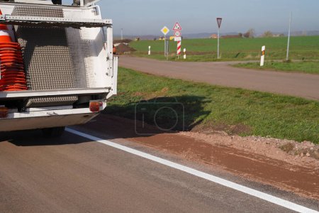 Photo for Road marking on a construction site bypass of the A143 near Friedrichsschwerz. - Royalty Free Image