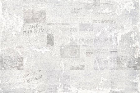 Photo for Newspaper paper grunge aged newsprint pattern background. Vintage old newspapers template texture. Unreadable news horizontal page with place for text, images. Grey color art collage. - Royalty Free Image