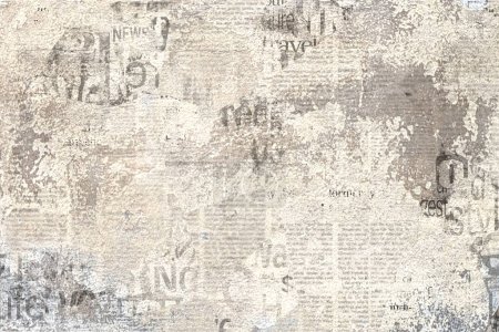 Photo for Newspaper paper grunge aged newsprint pattern background. Vintage old newspapers template texture. Unreadable news horizontal page with place for text, images. Grey sepia beige color art collage. - Royalty Free Image